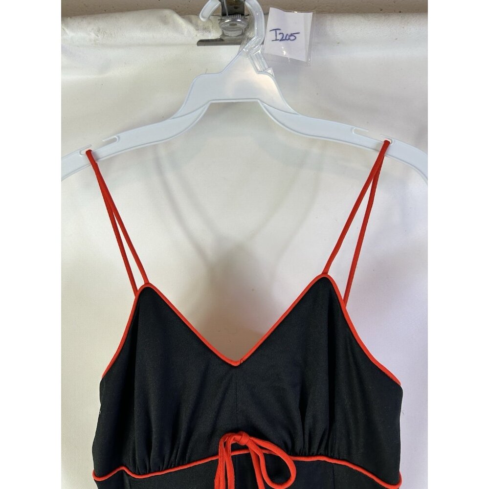 Vintage 70s Whimsigoth Vamp Bias Slip Dress Black Red USA Medium - Picture 4 of 8